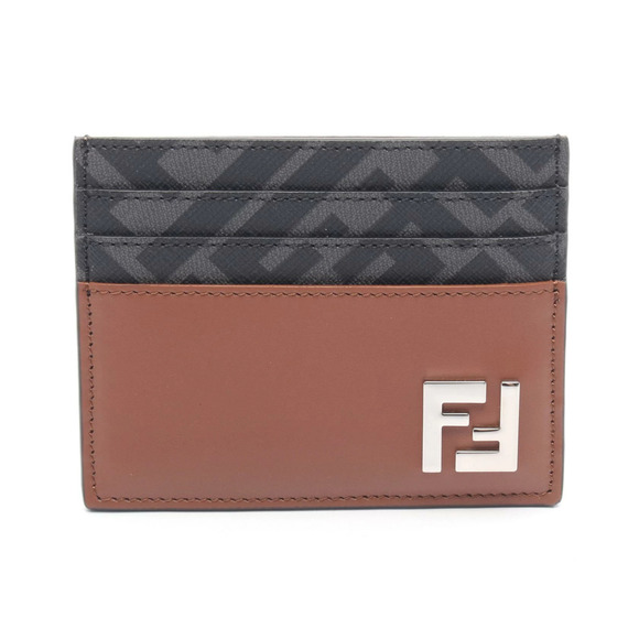 Fendi Handbags - Fendi FF Square Card Case Leather Brown Black